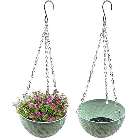 Lot de 2 jardinières suspendues décoratives en métal, 15 cm de diamètre, bleu. (1/5)