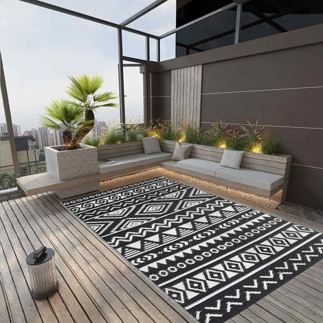 Tapis d'extérieur Terrasse Salon Cuisine - Tapis de jardin Noir 190x290 cm PP BV440102 - BonneVie (1/5)