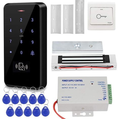 Système de contrôle d'accès de Porte Contrôleur de Clavier RFID étanche IP68, Alimentation DC12V, Serrure magnétique électrique 180kg / 350lbs avec Support Z (1/5)