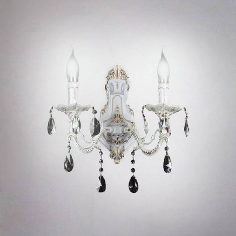Trade Shop - KLASSISCHER PARETE 2 ATTACCO BRACCI E14 MIT PENDENT CRISTALLE E01-2 - (1/4)