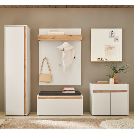 Garderoben Set mit Spiegel in weiß mit Eiche CRISP-61, 5-teilig modern (1/5)