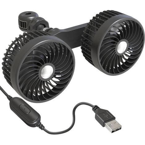 Ventilateur électrique de voiture pour siège arrière, vitesse réglable, rotation à 360°, pour un refroidissement optimal dans l'habitacle. (1/5)