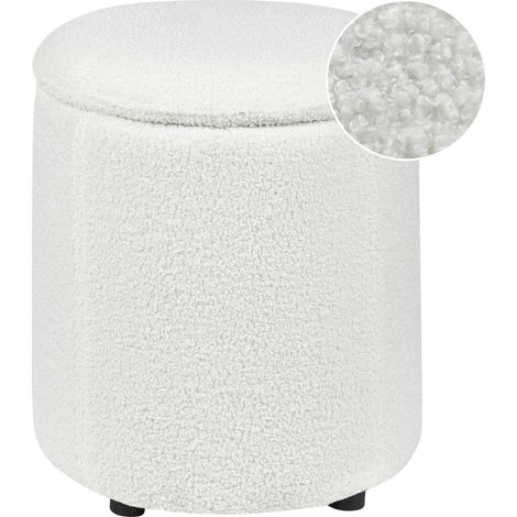 Pouf mit Stauraum MARYLAND Bouclé Cremeweiß