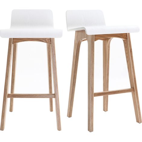 Skandinavischer Barhocker in Weiß mit hellem Holz H65 cm (2er-Set) BALTIK