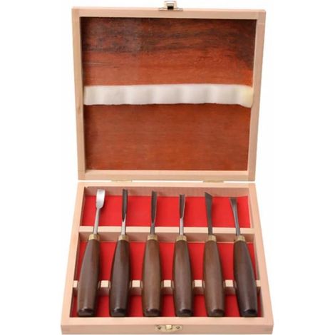 Set de 6 Ciseaux à Bois en Acier Manganèse Manche en Noyer, Outils de Sculpture sur Bois Professionnels pour Menuisiers et Amateurs de Sculpture (1/5)