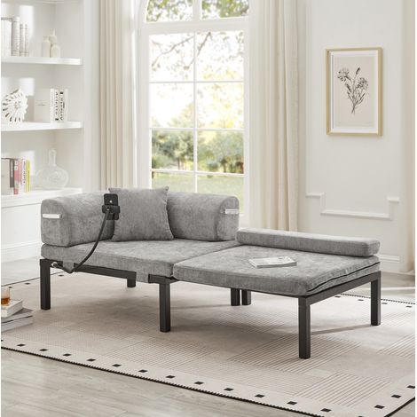 Divano letto 176x81x64 cm grigio chiaro, pieghevole e scorrevole, velluto e legno, MEUBLIV (1/5)