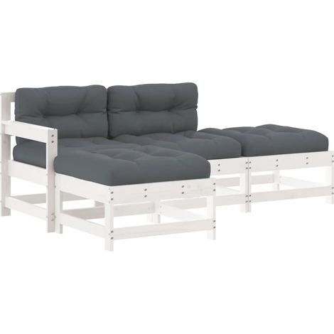 Maison Exclusive - Set Divani da Giardino 4pz con Cuscini in Legno Massello Bianco