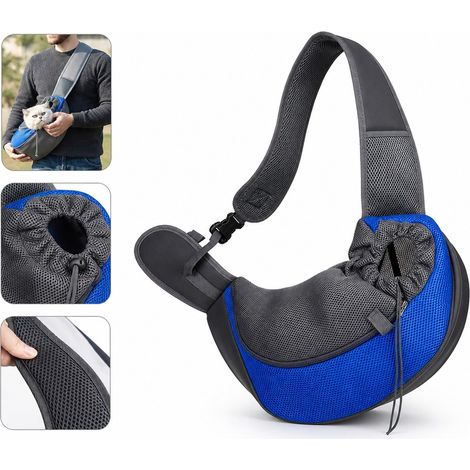 Sac Transport Chat Chien Bandoulière Réglable Tête Sortante Maille Respirante Oxford 600D Bleu Royal 37 x 27 x 1,5 cm pour Promenade Voyage 0,3 kg (1/5)