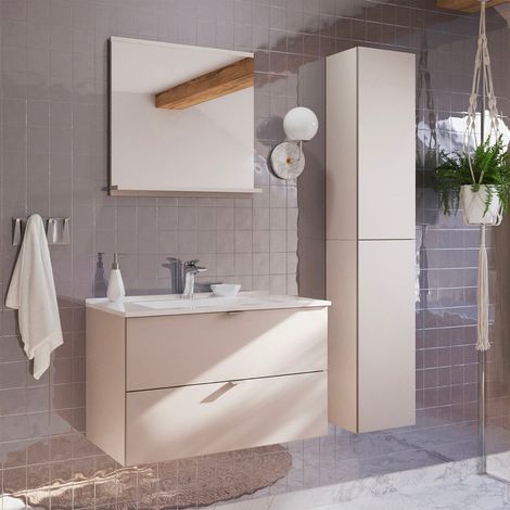 Conjunto de muebles lavabo individual encastrado 80cm y columna Azel Cachemira (1/5)