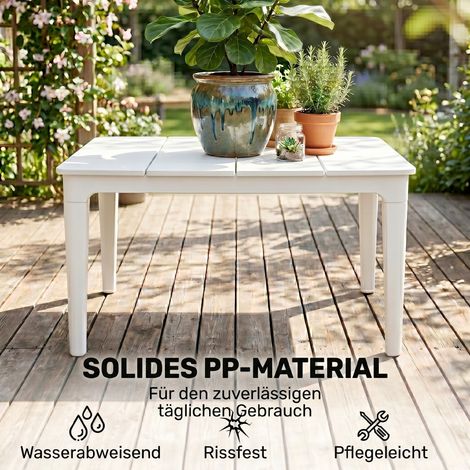 Table d'appoint 70 x 53cm résistant aux intempéries table de jardin en plastique rectangulaire table de balcon charge 35kg blanc crème (1/5)