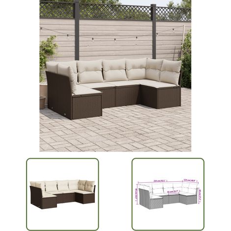 The Living Store 6-tlg. Garten-Sofagarnitur mit Kissen Braun Poly Rattan - Gartenmöbel - Sofa Set - Rattan Möbel - Outdoor Sofa - Lounge Set