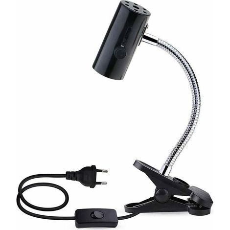 Douille E27 en céramique avec pince et câble de 1,8 m pour lampe à reptiles, 150 W max., douille E27 noire flexible pour terrarium (tortue), lampe chauffante à pince. (1/5)