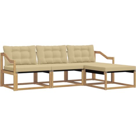 Set di divani da esterno con cuscino 4 pz  Salotto da Giardino Bianco e Beige (1/5)