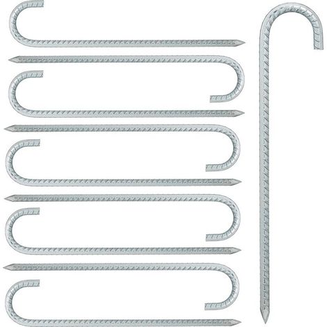 Lot de 10 ancres de sol XL en acier zingué Longueur 38,5 cm Fixation tentes, auvents, pavillons Pour sols durs et rocailleux (1/5)