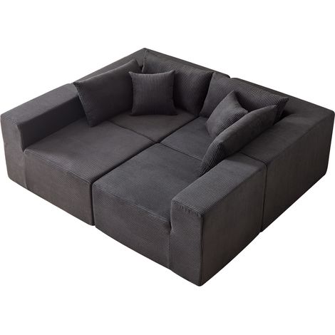 Canapé d'angle modulable en velours côtelé noir, 4 pièces, sans montage, assise extra-large pour salon ou chambre - CHICFURN (1/5)