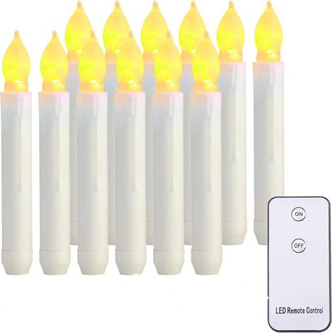 Lot de 12 bougies LED sans flamme, à piles, avec flamme vacillante jaune chaud, diamètre 2 cm x hauteur 16,5 cm. Bougies po (1/4)