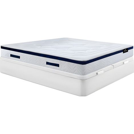 Set letto 180 x 200 cm: Rete con contenitore Bianco + Materasso ibrido molle insacchettate - MARQUIS di  PALACIO