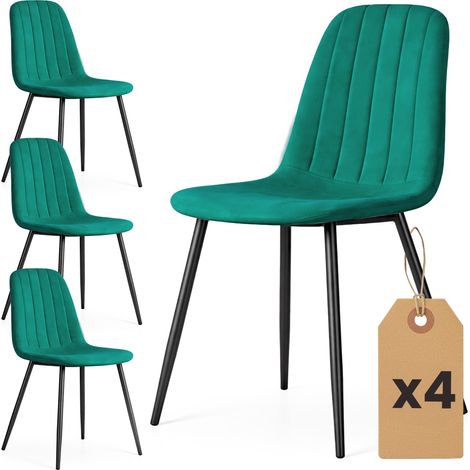 Set de 4 Sillas acolchadas LUMO Verde Botella patas negras (1/5)