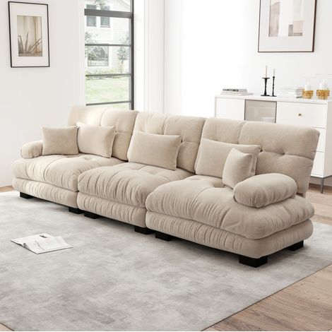 Canapé modulaire en chenille café clair, assise profonde (1/5)