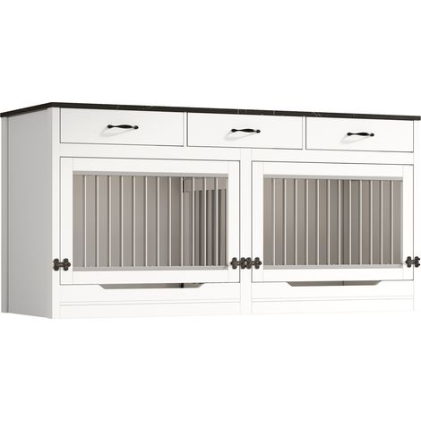 Hundebox aus MDF und Metall mit 3 Schubladen, Trennwand, hochklappbarer Tür, 164x60x81 cm (1/5)