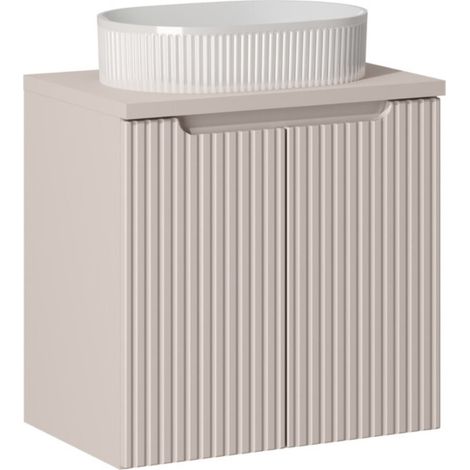 Conjunto VANO cachemira 60cm: mueble bajo lavabo con armarios + encimera para lavabo + lavabo sobre encimera blanco con ranuras