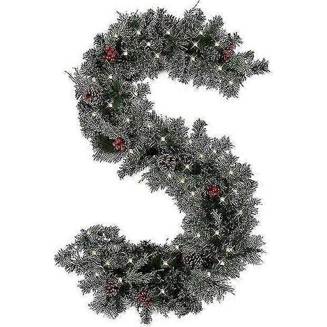 Couronne de Noël artificielle avec pommes de pin et baies rouges, guirlande idéale pour cheminées, escaliers et portes d'entrée. Décoration de Noël pour le Nouvel An. 1,8 m, 30 LED. (1/5)