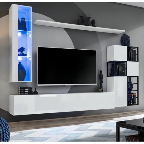 Ensemble Meuble TV Design "Switch II" 250cm Blanc & Noir (1/4)