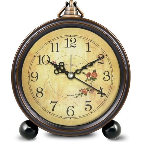 Réveil vintage analogique petit 5,25 pouces horloge rétro à piles veilleuse non tic-tac super silencieux pour chambre à coucher, table de chevet, salon, décoration, bureau, étagère (1/5)