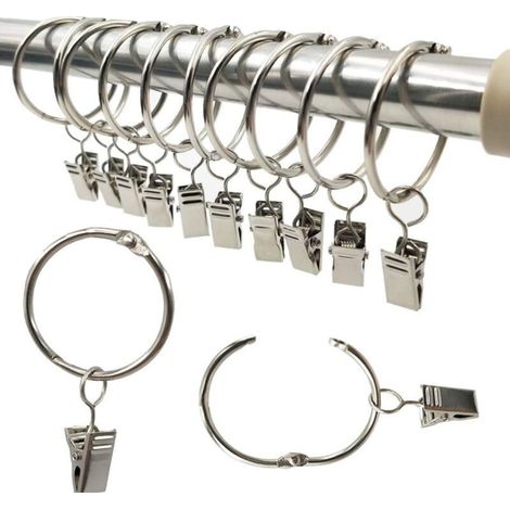 Gardinenringe, 40 Stück mit Clips, dekorative Metall-Gardinenclips, 38 mm Innendurchmesser, silberfarben, rostfrei (1/4)