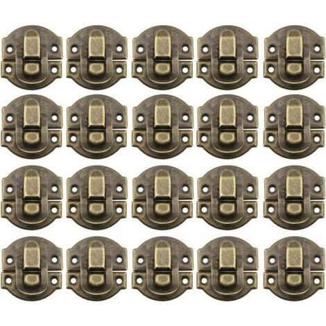 20Pcs Fermoir Métal Verrouillage Moraillon Vintage Boîte Porte Coque Coffre Fer Ensemble Loquet Tiroir Antique pour Armoire à Bijoux en Bois Décoratif (Bronze)