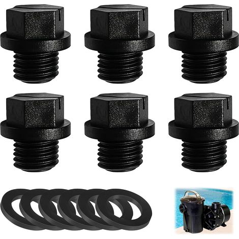 Lot de 6 bouchons de vidange pour piscine, pièces de pompe de piscine, bouchons de vidange avec joints (1/5)