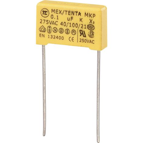 Tru Components – Condensateur anti-parasite MKP-X2 sortie radiale 0.1 µF 275 V/AC 10 % – Dimensions 18 x 5 x 11 mm – Pas 15 mm - S810371