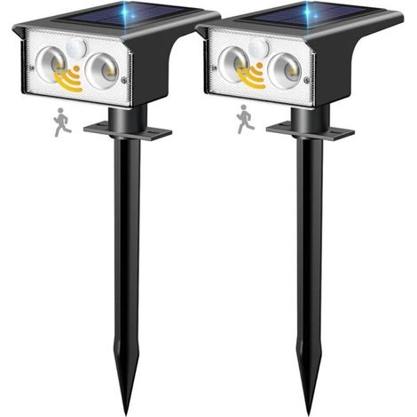 Lot de 2 Lampe Solaire Exterieur Detecteur de Mouvement, 6500K Lumiere Extérieur Puissant, 3 Modes Spot Solaire IP65 Étanche Eclairage, Projecteur Solaire pour Jardin Chemins Blanc Froid (1/5)