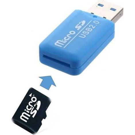 Clé USB 2.0 Lecteur Adaptateur Micro Carte SD - Bleu - Clé USB 2.0 Lecteur Adaptateur Micro Carte SD - Bleu