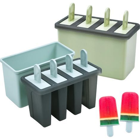Molde para helado de 8 compartimentos con palito, moldes para paletas heladas, moldes reutilizables para paletas heladas para niños y adultos, sin BPA, verde, azul (1/5)