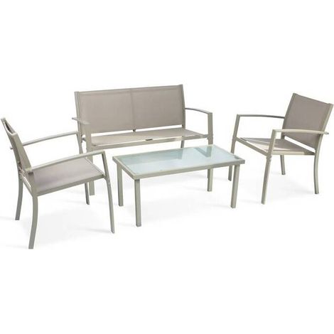 C SET 4 PZ SALOTTO SANTIAGO ACCIAIO TAUPE/MARRONE