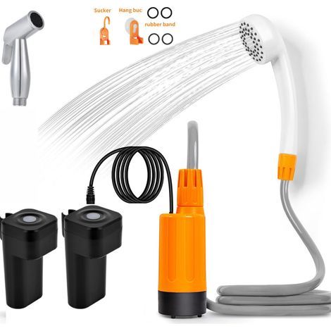 Tragbare Campingdusche, Camping-Duschpumpe, tragbare Duschpumpe, Eimerwasserpumpe für einen stabilen und sanften Duschkopf, für Camping, Reisen und Outdoor-Aktivitäten, Orange (1/5)