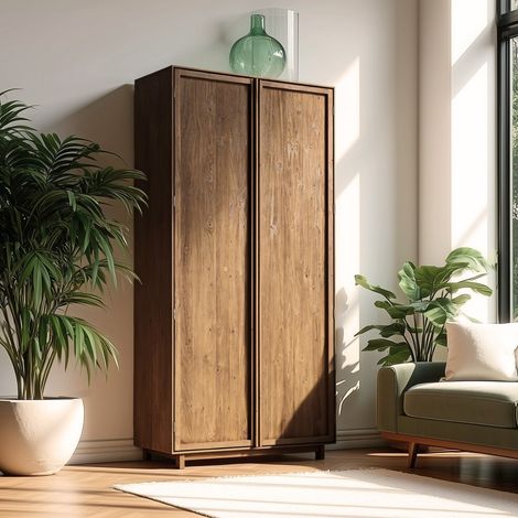 SIXTINE - Armoire 2 portes 90x200cm en bois de teck recyclé (1/5)
