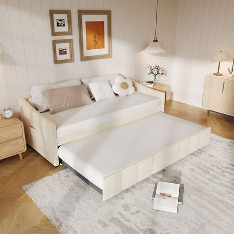 FOERPL-Canapé-lit Convertible pour 2 Personnes 90 x 200 cm avec sommier à Lattes, lit banquette 90 x 200 cm lits gigogne 2 Places Extensible, Multifonctionnel Lit Rembourré pour Adultes