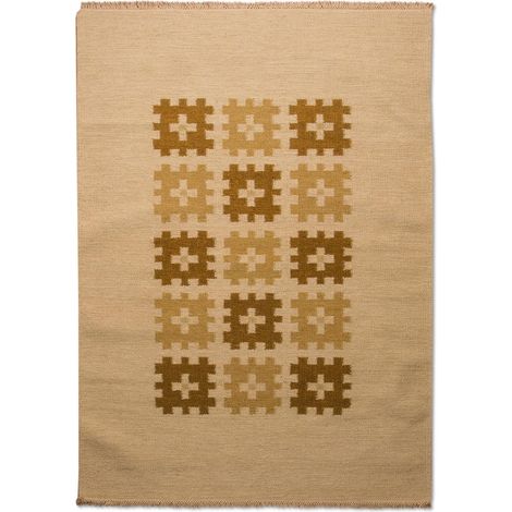 Tapis Kelim moderne Tapis Erana - Tapis en laine - 250x80cm, Rectangular - 100% Laine vierge - Tissé main - Or