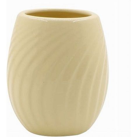 Cleafe - Bicchiere Portaspazzolini In Ceramica Rigata Gialla Accessori Arredo Bagno 79961 - (1/3)