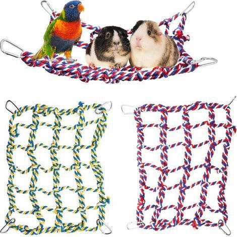 Set di 2 retine per uccelli in corda colorata - Amaca sospesa, scaletta e ponte per piccoli animali (ratti, criceti, uccelli, furetti) - Giocattolo e decorazione per gabbie - 28 x 20 cm (1/4)