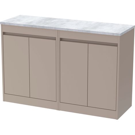 Chartley Contemporary Floor Standing 4 Door Vanity Unit with Bellato Grey Laminate Worktop, 1200mm, Taupe (1/4)