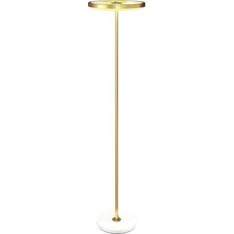 Lampadaire LED dimmable avec abat-jour acrylique doré pour salon et bureau, 3 niveaux de luminosité, interrupteur au pied, structure métallique (1/5)