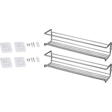 Lot de 2 étagères à épices sans perçage en métal pour cuisine, rangement mural pour épices et condiments, avec égouttoir (1/5)