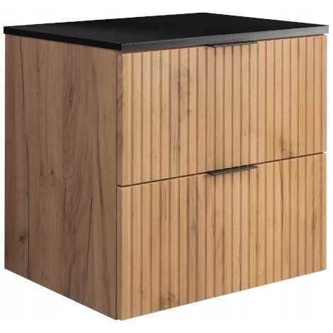 Meuble sous lavabo - 60cm Marron mat - Chêne L/H/P 60/57/46cm 2 tiroirs Softclose Armoires de salle de bains, meubles de salle de bains, meubles bas (1/5)