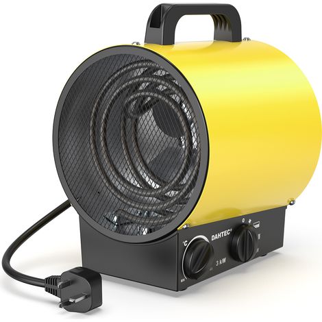 DAHTEC Portable Industrial Heater 3000W YELLOW - Fan Heater with Handle, Thermostat & Overheat Protection - For Garage, Construction Site & Home