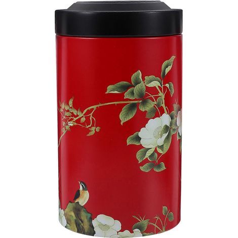 Bocal de rangement pour thé en vrac, boîte de rangement en fer-blanc, boîte à thé hermétique, boîte à céréales-14.5X8CM-Red (1/4)