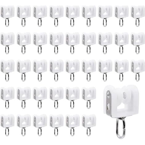 Rouleaux de Rail de Rideau,40 pièces Rouleaux de Rail de Rideau en Plastique à Deux Roues,pour Accessoires Rideaux dans Salles de Chambres(Blanc)