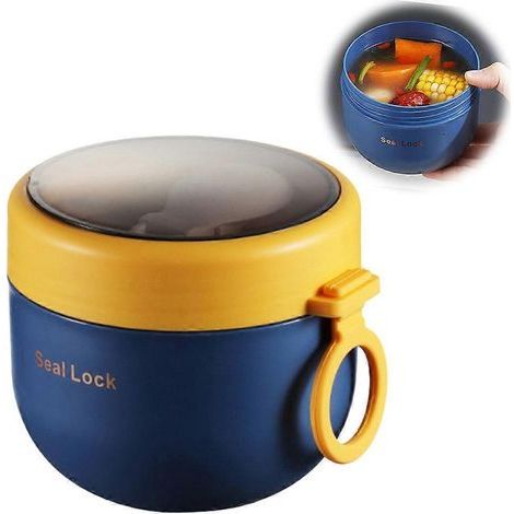 HONORNIC - Tasse à petit-déjeuner de 600 ml pour céréales, noix, yaourt, salade, soupe, récipient isotherme avec fourchette, compatible micro-ondes, boîte à bento, boîte à lunch
